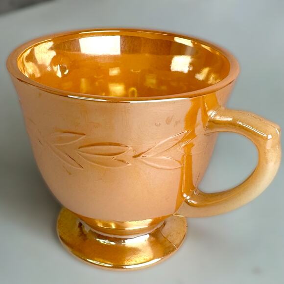 Fire King Peach Lustre Sugar Bowl & Creamer Leaf Set Anchor Hocking Vintage - Picture 9 of 12